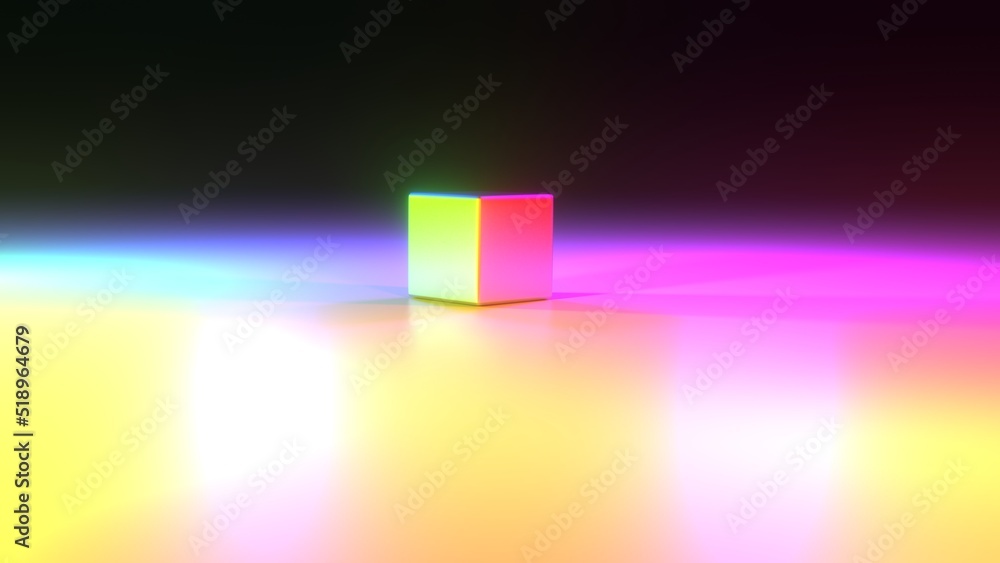 Cube box with multi color light glowing around Cube box with multi color light glowing around