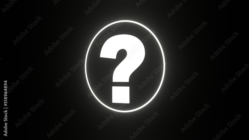 The White circle with white question mark in the black background scene The White circle with white question mark in the black background scene