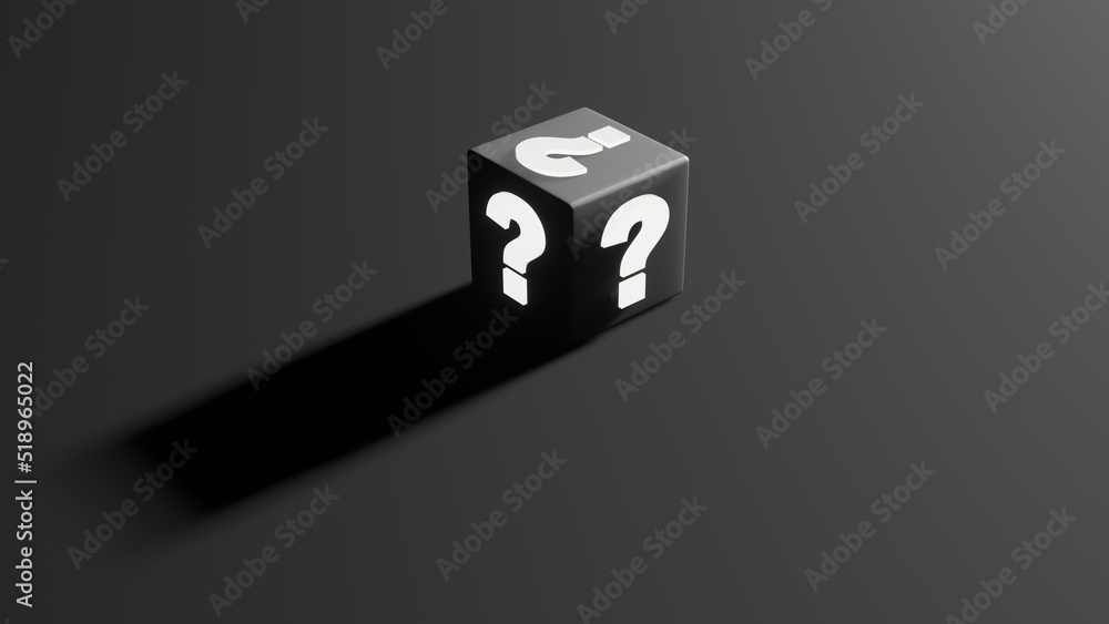 The black box with white question mark and shadow in the black