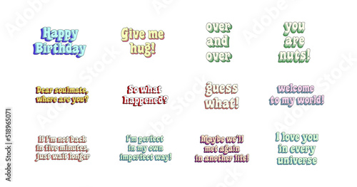 Set of different quotes and memes. Colorful text sticker