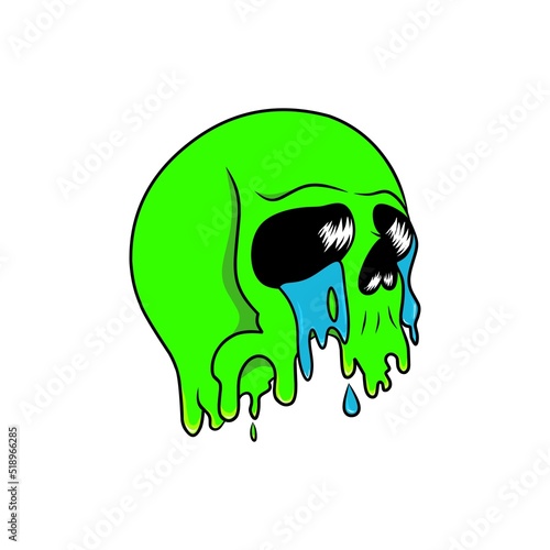 Human Head Skull Crying with Slime Shape Illustration Template.Designs Concept for T-shirts, Tattoos, Stickers, Gaming Logos or Posters.
