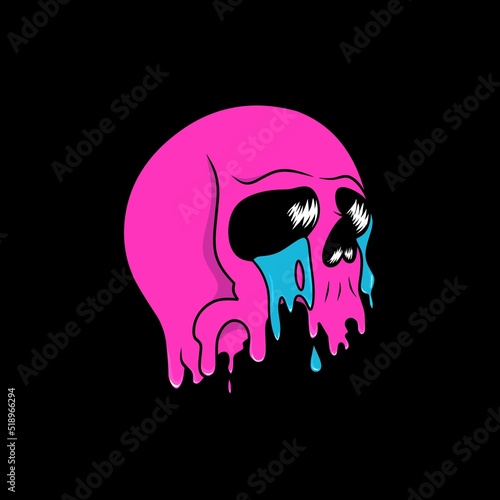 Human Head Skull Crying with Slime Shape Illustration Template.Designs Concept for T-shirts, Tattoos, Stickers, Gaming Logos or Posters.
