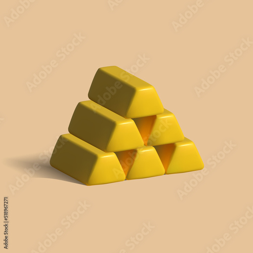 gold ingots vector 3d icon. gold ingot 3d illustration.