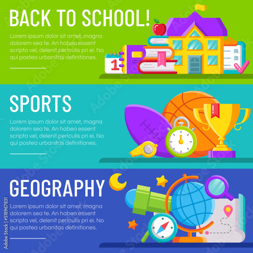 Set of school icons in flat style. Vector illustration