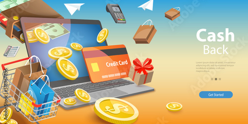 3D Vector Conceptual Illustration of Cash Back, Customer Loyalty Program