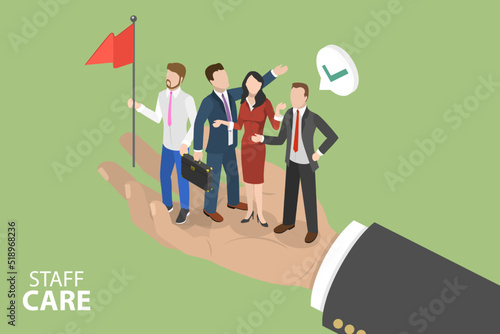 3D Isometric Flat Vector Conceptual Illustration of Staff Care, Wellbeing and Protection at Workplace
