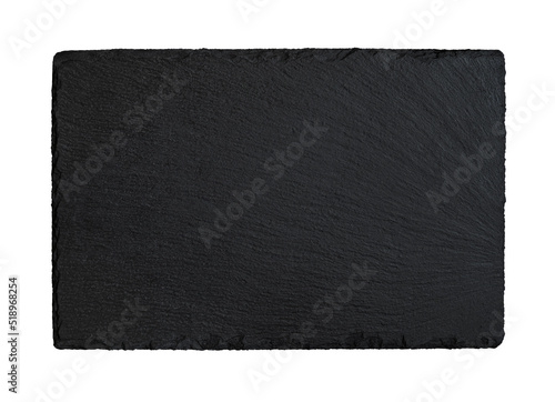 Black stone slate plate, kitchen surface for cooking and serving dishes isolated on white