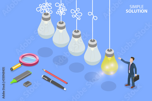 3D Isometric Flat Vector Conceptual Illustration of Simple Solution, Simplifying the Complex