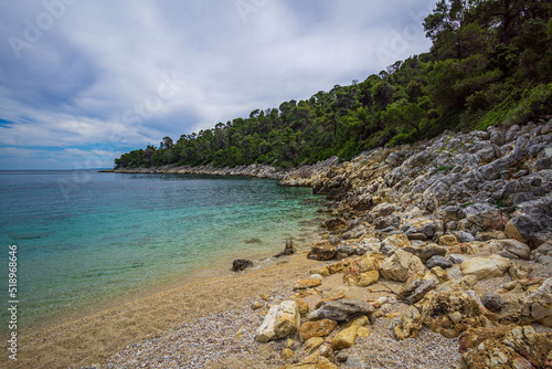 Scenic view at the rocky beach Leftos Gialos in Alonissos island, Sporades, Greece