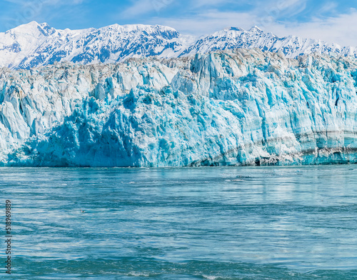 A view in Disenchartment Bay of moraine strata in the snout of the Hubbard Glacier, Alaska in summertime