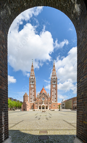 Panorama of the Votive Church and Cathedral of Our Lady of Hungary in Szeged, Hungary photo