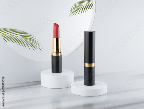 3d illustration. Cosmetic lipstick mockup of various styles