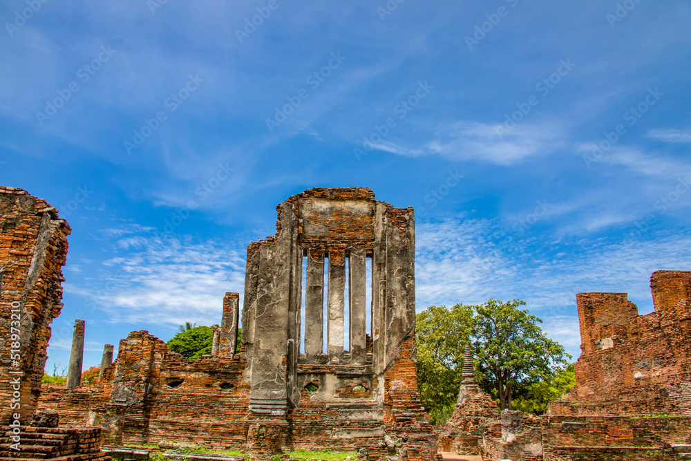 Naklejka premium The ruin of hall in Wat Phra Si Sanphet, which means 