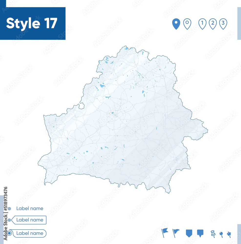 Belarus - map isolated on white background with water and roads. Vector map.