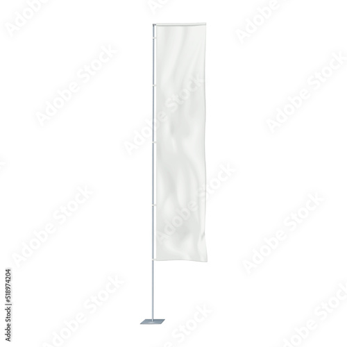 Rectangular white wind dancer event flag vector mock-up. Blank banner on metal pole mockup. Vertical advertising sign template
