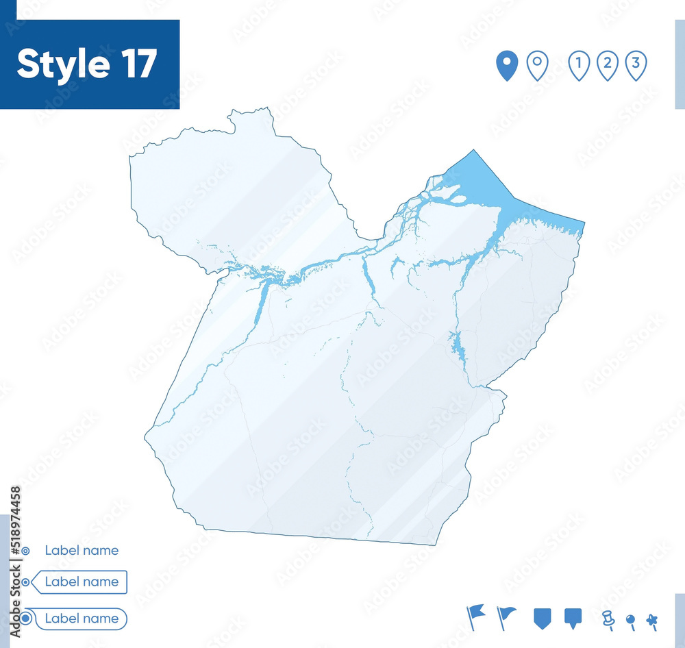 Para, Brazil - map isolated on white background with water and roads. Vector map.