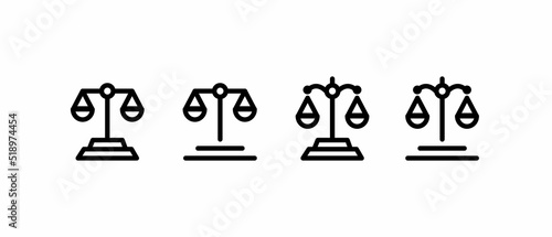 Scale icon. Scales of justice flat icon set. Vintage scale in balance and equilibrium icon vector illustration.