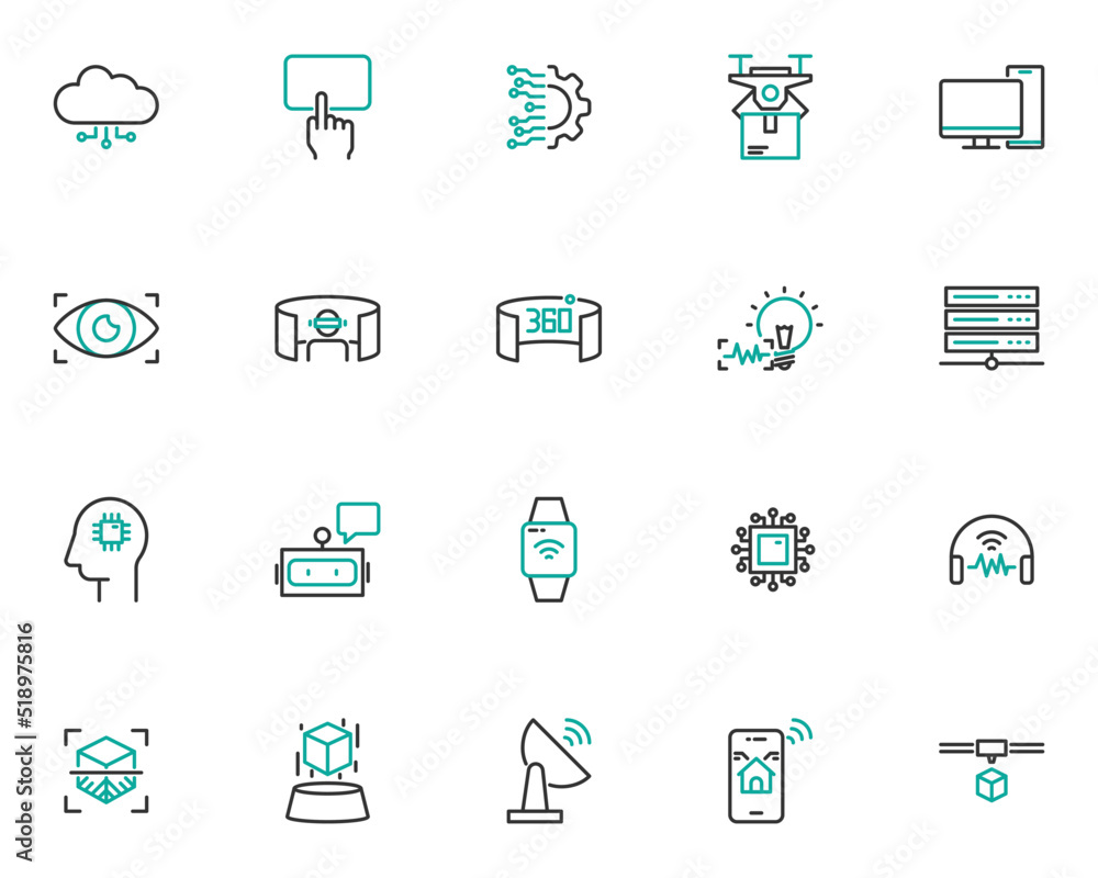 set of technology line icons, ar, vr, metaverse set of technology line icons, ar, vr, metaverse