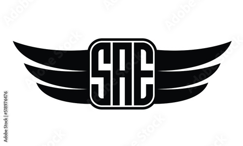 SAE three Letter wing minimalist creative concept icon eagle symbol professional logo design, Vector template