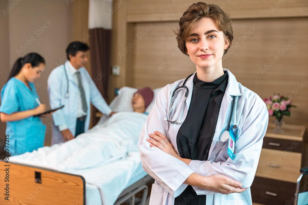 Young cauasian woman in medical robe smiling and looking at camera during work against at clinic.Women healthcare medical checkup concept. Young cauasian woman in medical robe smiling and looking at camera during work against at clinic.Women healthcare medical checkup concept.