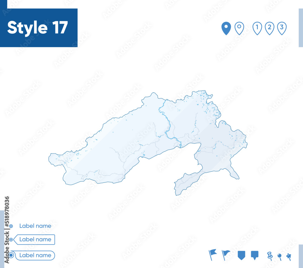 Arunachal Pradesh, India - map isolated on white background with water and roads. Vector map.