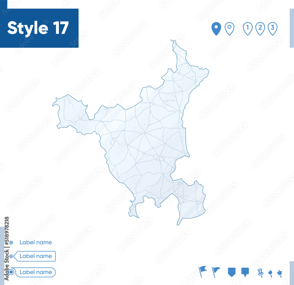 Haryana, India - map isolated on white background with water and roads. Vector map. Haryana, India - map isolated on white background with water and roads. Vector map.