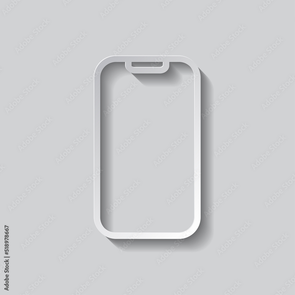 Mobile phone simple icon vector. Flat design. Paper style with shadow. Gray background.ai Mobile phone simple icon vector. Flat design. Paper style with shadow. Gray background.ai