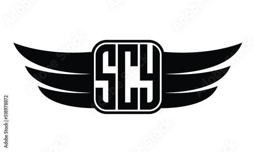 SCY three Letter wing minimalist creative concept icon eagle symbol professional logo design, Vector template