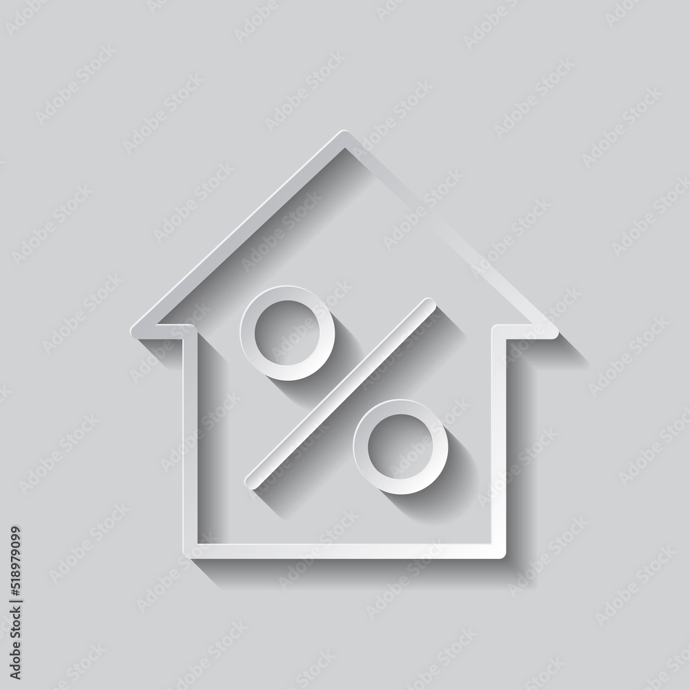 Percent, house simple icon vector. Flat desing. Paper style with shadow. Gray background.ai Percent, house simple icon vector. Flat desing. Paper style with shadow. Gray background.ai
