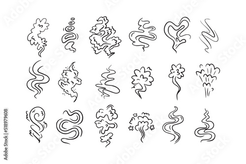 Smoke smell line icons. Doodle smoking and steaming vector signs drawing photo