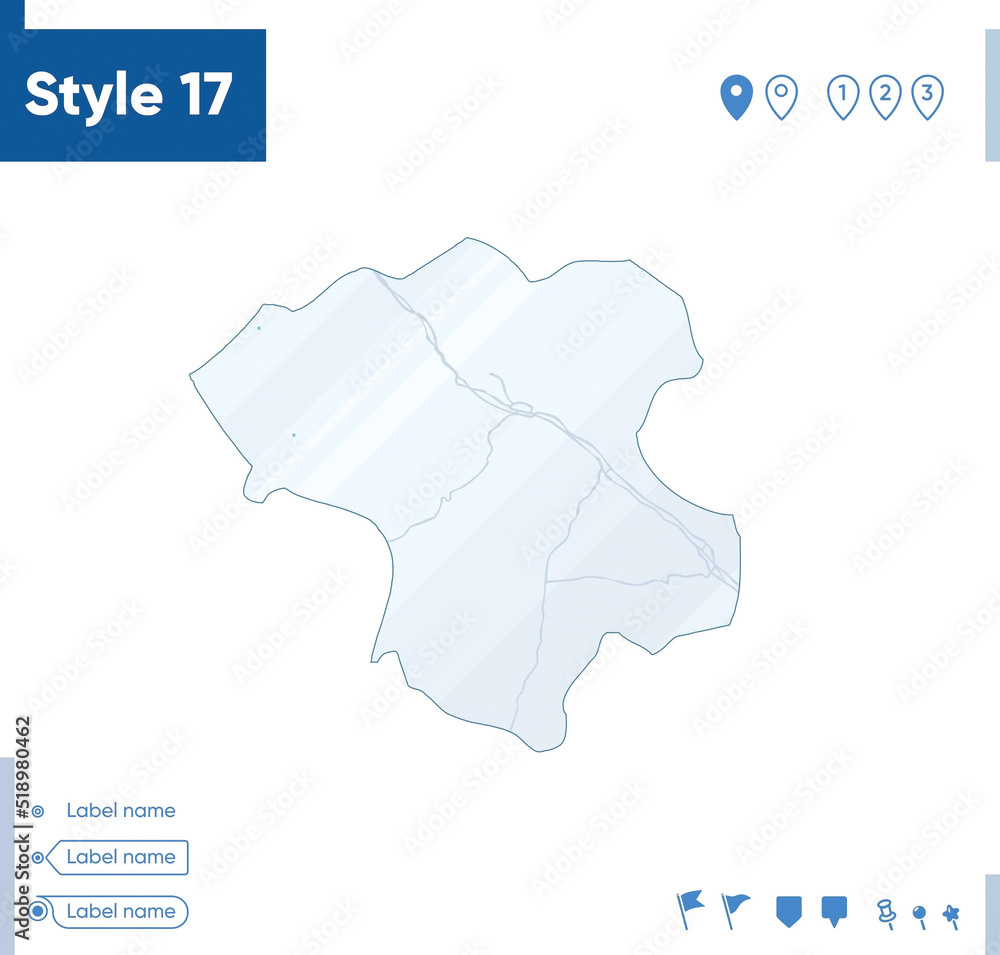 Zanjan, Iran - map isolated on white background with water and roads. Vector map.