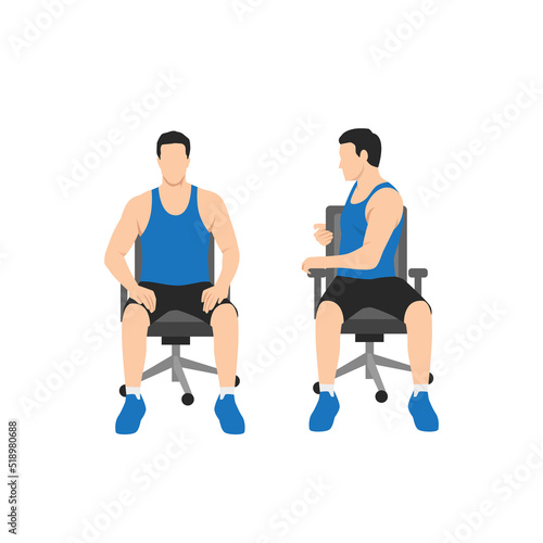 Man doing Chair spinal twist. ardha matsyendrasana exercise. Flat vector illustration isolated on white background 