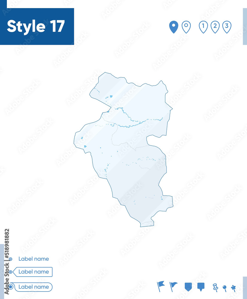 Bulgan, Mongolia - map isolated on white background with water and roads. Vector map.