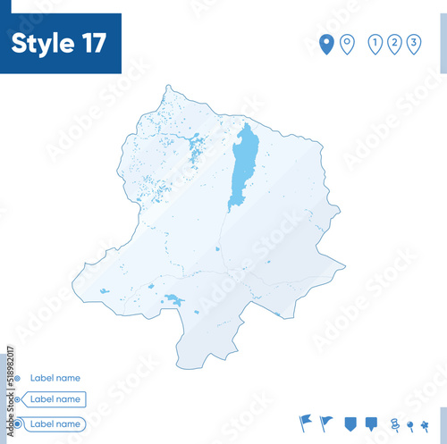 Khovsgol, Mongolia - map isolated on white background with water and roads. Vector map.