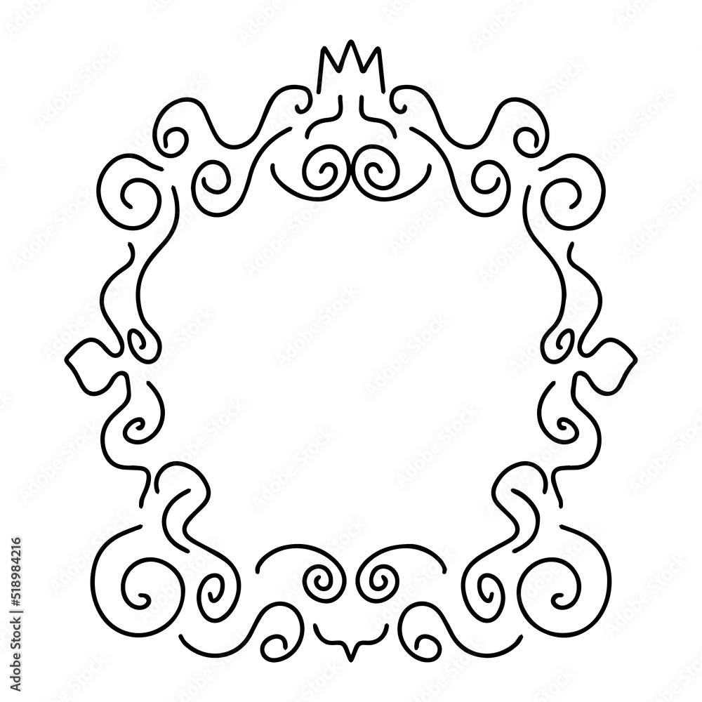 Princess crown mirror frame. Hand drawn doodle handle mirror with crown ...
