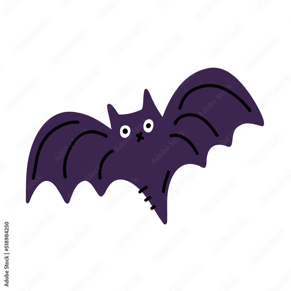 Naklejka premium Bat. Halloween cartoon bat. Vector illustration isolated on white background.