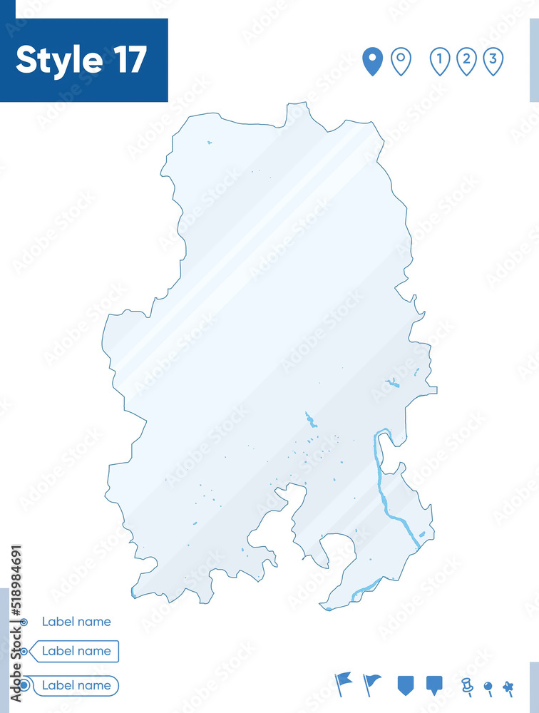 Udmurtian Republic, Russia - map isolated on white background with water and roads. Vector map. Udmurtian Republic, Russia - map isolated on white background with water and roads. Vector map.