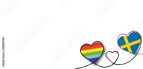 Drei Herzen mit der Regenbogenfahne und Schwedens Flagge photo