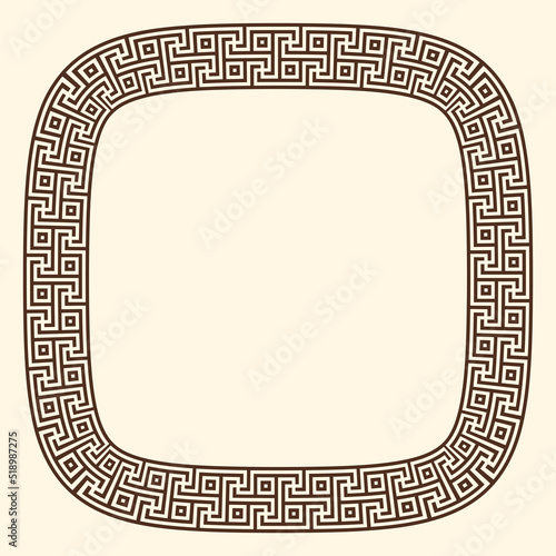 Greek key pattern, rounded square frame. Decorative ancient meander, greece border ornament with repeated geometric motif. Vector EPS10.