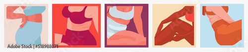 Female body. Self acceptance. Healthy body, fat acceptance movement, body positivity. Flat vector illustration