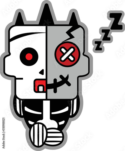 vector cartoon cute mascot skull character voodoo doll sleeping bone