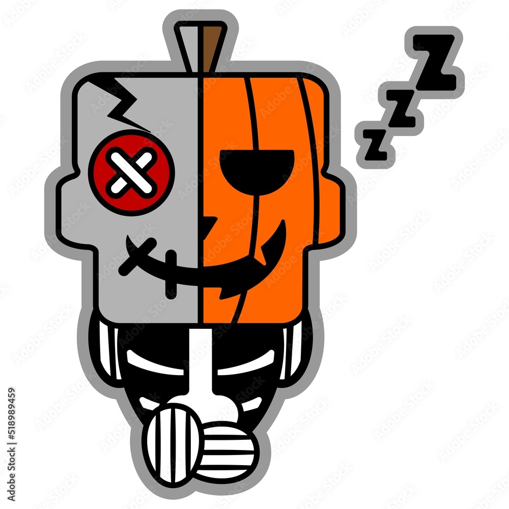 vector cartoon cute mascot skull character sleeping pumpkin voodoo doll vector cartoon cute mascot skull character sleeping pumpkin voodoo doll