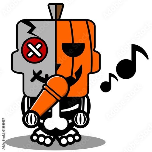 vector cartoon cute mascot skull character voodoo doll singing pumpkin