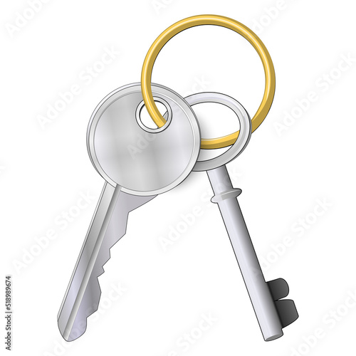bunch of keys. Realistic silver and gold metal. old and modern keys