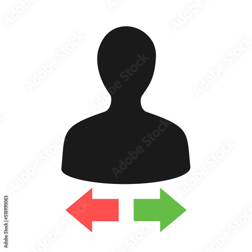 Swipe to the left or right - choosing and selecting profile of man and human. Choice and selection made by negative or positive arrow. Vector illustration isolated on white.