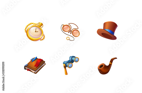 Isolated Aristocrat Items Casual Style Icons Set for Game Illustration