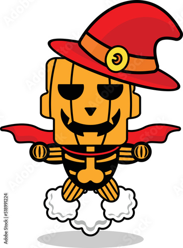 vector cartoon pumpkin mascot character halloween cute skull fart flying