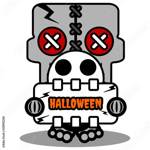 vector cartoon mascot halloween character skull cute voodoo doll holding halloween board
