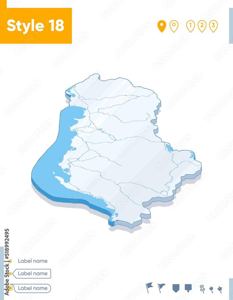 Albania - 3d map on white background with water and roads. Vector map with shadow.