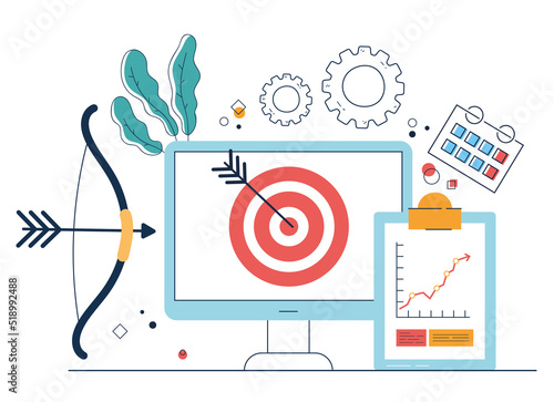 Business target motivation achievement successful financial progress strategy isolated concept. Vector graphic design illustration